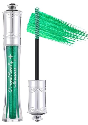 Prreal Green Glitter Mascara Waterproof, Diamond Sparkling Mascara for Eyelashes, Long Lasting Curling Volumizing Mascaras for Party Festival, Lightweight Colored Mascaras Eye Makeup, 06