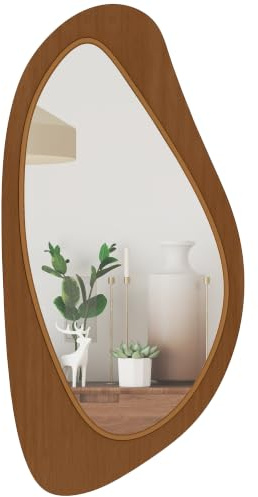 HOMCOM Wandspiegel 91,5 x 45 cm Asymmetrischer Fenster Spiegel Naturholz | mit Kieferfurnierrahmen, Dekorativer Hängespiegel, Flurspiegel, für Schlafzimmer, Wohnzimmmer