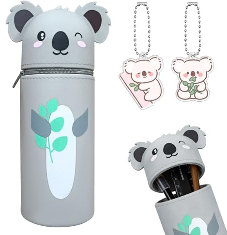 KERANEET Kawaiis Federmäppchen 2 in 1 Silikon Federmäppchen Koala Federmäppchens Koala Mäppchen aus Reißverschluss Stands up für Schule Und Büro Mädchen Und Jungen