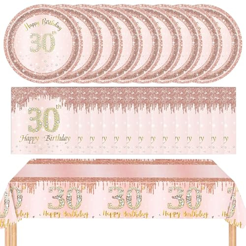 CCCYMM 41 Pcs 13th/16th/18th/21st/30th/40th Birthday Decorations Rose Gold Theme Party Table Setting (30th Birthday)