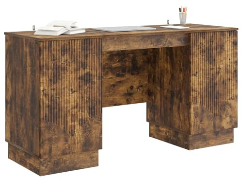 vidaXL Schreibtisch Geräucherte Eiche 142,5 x 50 x 75 cm Holzwerkstoff, Moderne Wohnzimmermöbel, rechteckig, vielseitig, viel Stauraum, anpassbar für lebendige Räume