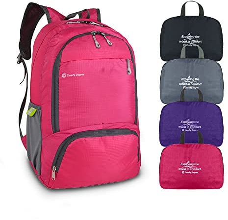 ComfyDegree Ultralight Foldable Hiking Backpack | 30L Packable, Waterproof, Lightweight, Travel Rucksack | Men & Women Large Bag for Work, Outdoor Camping, Walking, Cycling, Sport Daypack (Rose Red)