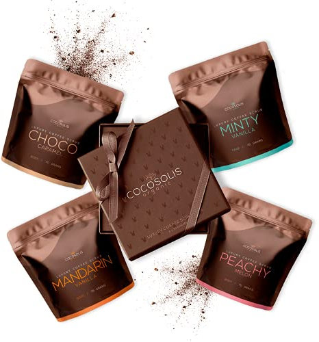 COCOSOLIS SCRUB Kaffee-Body Scrub-Set - ätherische Öle - Das perfekte luxuriöse Geschenkset Frauen - 3 x Peeling Körper und 1 x Peeling Gesicht (280 gr)