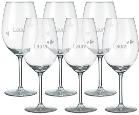 Personalised Engraved White Wine Glass - Set of 6 Personalised White Wine Glasses Engraved with The Name or Text of Your Choice, Various Designs & Fonts Available, Laser Engraving, Dishwasher Safe