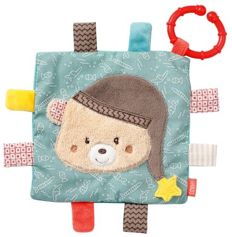 Fehn Knistertuch Bruno - Spielzeug mit Quietsche und Stoff Laschen - Knistertier Raschelspielzeug - Babyspielzeug mit praktischem Befestigungsring - Rascheltuch für Babys und Kleinkinder ab 0+ Monaten