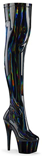 Pleaser Damen ADORE-3000HWR Plateau High Heels Overknee Stiefel Stretch Lack Rose Gold