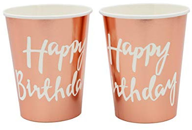 Cavore Happy Birthday Becher Rosegold – 8 Stück – Pappbecher in Rosa Gold für Geburtstag Mädchen – Partygeschirr Einweg