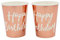 Cavore Happy Birthday Becher Rosegold – 8 Stück – Pappbecher in Rosa Gold für Geburtstag Mädchen – Partygeschirr Einweg