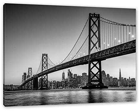 Pixxprint Oakland Bay Brücke bei Sonnenuntergang, Monochrome, Größe: 100x70cm, Leinwandbild, fertig gespannt, Wandbild, Dekoration, Kunstdruck, kein Poster