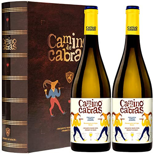 CAMINO DE CABRAS Estuche Vino para Regalar - Vino Blanco Ribeiro – Vino Gallego Gourmet - Vinos Buenos Para Regalar - 2 Botellas x 750 ml - Pack Vino para Regalar