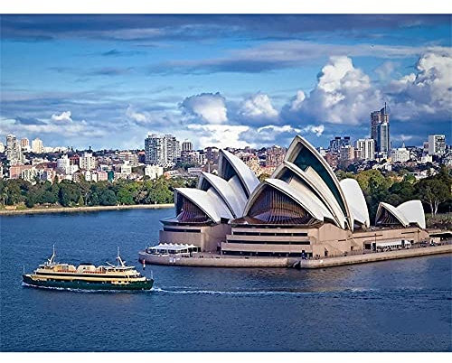 DIY 5D Diamond Painting Set Opernhaus in Sydney Full Diamant Painting Bilder Malen nach Zahlen,Crystal Strass Stickerei Kreuzstich Mosaik Kunsthandwerk für Home Wand Dekoration 80x120cm/32x48in