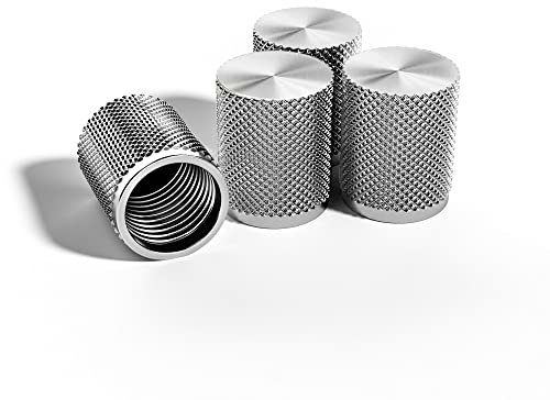Steel Hawk Precision CNC Machined Stainless Steel Tire Air Valve Caps, Wheel Tyre Stem Covers for Cars- 4 Pack - Stainless