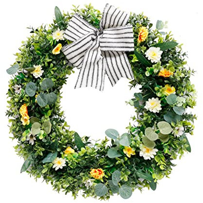 Frühling modern Türkranz Künstliche Eukalyptus Kranz Oster Grün Türkranz künstliche Pflanzengirlande Natürliche Girlande Haustür Kränze Gefälschte Seidenblumen mit Grünpflanzen Deko für Party Garten
