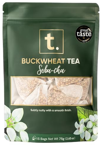 T. Infusion de Sarrasin – Tisane, sans théine, sans gluten, notes toastées et noisettée, soba-cha, convient aux femmes enceintes, torréfié, 15 sachets de thé, 3 utilisations par sachet