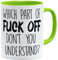 OM3® Derber Spruch Statement Tasse Which Part of Fuck Off Don't You Understand? | Keramik Becher | 11oz 325ml | Beidseitig Bedruckt | Hellgrün