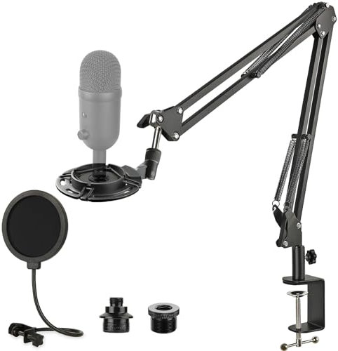 Rigych Razer Seiren V2 X Mikrofon Arm mit Pop Filter,Mikrofonhalter, Einstellbare Mikrofonständer mit Mikrofon Spinne Desk Clamp für Razer Seiren V2 X USB Streaming Mikrofon