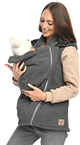 MijaCulture 3in1 ärmellos Trageweste Umstandspullover/für Tragetuch für Babytrage 4131 (Grau, M)