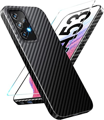 Kompatibel mit Samsung A53 5G Hülle mit A53 5G Schutzfolie Ultra dünn Carbon PC Handyhülle für Samsung A53 Stoßfest Schutzhülle für Samsung Galaxy A53 Slim Case Cover 5G/6.5