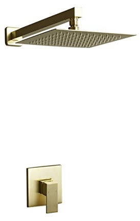 CAZARU Duschsystem, Unterputz-Duscharmatur-Set, Wandmontage, gebürstetes Gold, Duschmischer-Set mit Wasserfall-Regendusche, 20,3 cm