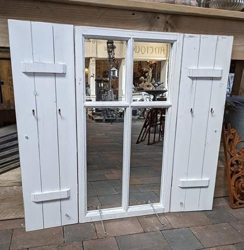 Generisch FENSTER SPIEGEL SPIEGELFENSTER MIT LÄDEN GARDEROBENHAKEN HOLZ COTTAGE SHABBY CHIC COZY NEU weiss