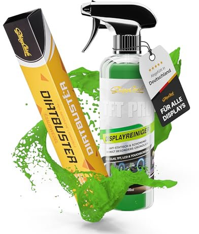 ShinyChiefs TFT PRO Set - Antistatischer Touchscreen-Reiniger für Verschmutzungen auf Displays im Auto-Cockpit + Dirt Buster Staubwedel aus Lammwolle zur Reinigung von Displays & Armaturen, 500ml