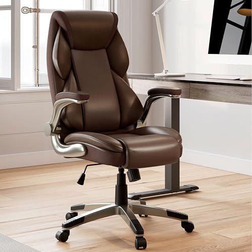 EUREKA ERGONOMIC Fauteuil de Bureau, Chaise de Bureau Ergonomique avec Support Lombaire, Chaise de Gaming en Cuir avec Accoudoirs Réglables roulettes Silencieuses Rotatives a 360°, Marron