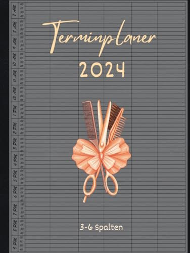 Friseur Terminplaner 2024: Terminbuch Friseur Salon mit viertelstündiger Einteilung für Termine 3 Spalten für 3-6 Personen, 15 minuten intervall datum ... mit Zeit | mit Uhrzeiten 7 bis 21:00 Tag A4.