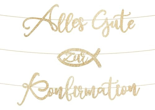 Neodtx Alles Gute zur Konfirmation Kommunion Girlande Gold Banner Taufe Party Deko Geschenke Für Mädchen Jungen Kinder Zur Konfirmation Papiergirlande Hängedeko Party Dekoration