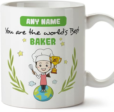 MUGFFINS Personalised Mug for Baker Woman - in English - You are World's Best - Funny Custom Gift for Colleagues - Ceramic 11oz Mug