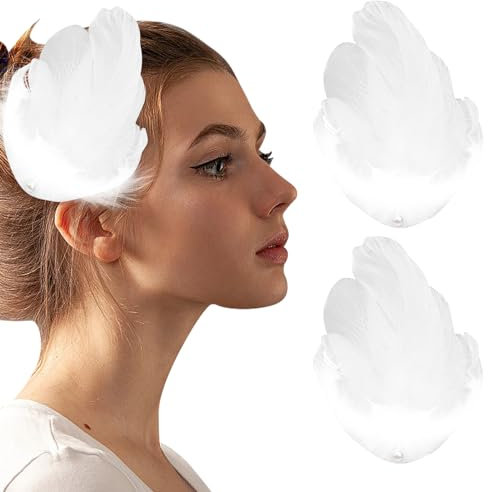 Lot de 2 pinces à cheveux à plumes blanches – Coiffe de lac des cygnes pour costume de cygne blanc, accessoires de cheveux en plumes pour femme, mariée et mariage