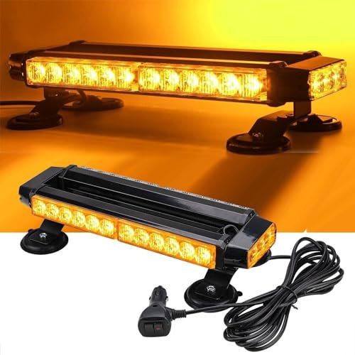 40cm Barre Rampe Lumineuse 30 LED Orange Stroboscopique Éclairage Sécurité Flash 12-24V Base magnétique