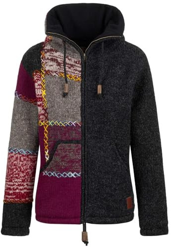 KUNST UND MAGIE Strickjacke Schurwolle Klassich Nordisch Wolle Jacke Thermo-Hoch-Kragen Futter Unisex, Größe:XXS