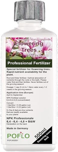 POFLO Flowering trees HIGH-TECH NPK complete fertilizer plants fertilizer for magnolias, tulip trees, bluebell trees, trumpet trees, ornamental cherries, flowering dogwoods etc. (500ml)