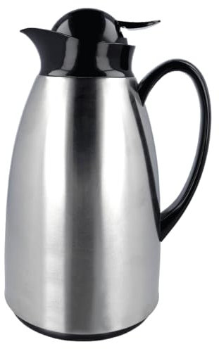 EUROHOME Isolierkanne aus rostfreiem Edelstahl 1 L - Doppelwandige Thermoskanne mit Einhanddeckel - Thermo Edelstahl Kanne mit Glaseinsatz 25 cm - Vielseitige Thermokanne für Kaffee, Tee und mehr