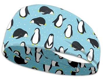 Kuiaobaty Cartoon-Pinguin-Stirnbänder, breites Yoga-Schweißband für Frauen, Kawaii-Tiere, Headwrap für Mädchen, dehnbares Bandeau-Haar-Zubehör