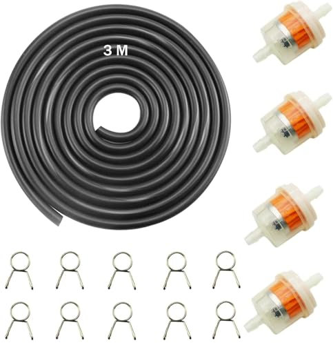 Filtro benzina, filtro benzina tosaerba, filtro benzina trattore, filtro benzina con tubo filtro carburante 3 m, 10 fascette stringitubo, filtro benzina per moto, tosaerba, trattore, ciclomotore