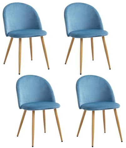 JZGORC Lot de 4 Chaises de Salle à Manger en Velours Doux - Chaise de Cuisine Moderne Avec Pieds en Métal et Coussin de Protection Réglable - Bleu
