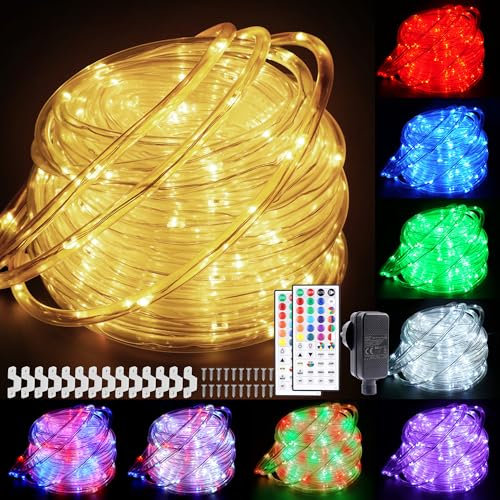 StarryEver 30M LED Schlauch Lichterkette Außen Strom, 300er LED Lichtschlauch Außen Warmweiß & Bunt, 25 Farben Lichterkette Outdoor, Lichterschlauch Lichterketten mit Fernbedienung für Garten