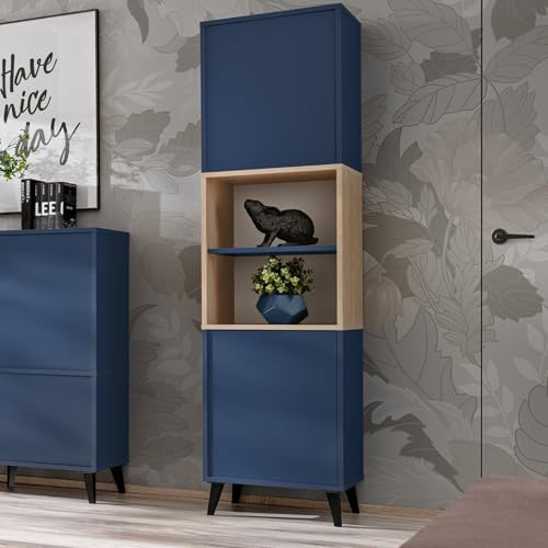 Komodee Sideboard FONDI D2 Blau/Helles Holz 173x35x46 cm