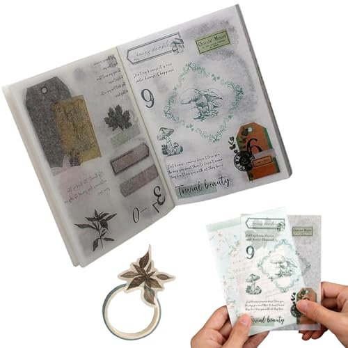 Xuigort 40 Blatt Scrapbooking Sticker Set, Stickeralbum Washi Papier Scrapbook Aufkleber Set, Selbstklebend Pflanzen Muster Sticker für DIY Scrapbook Zubehör Fotoalbum Notizbuch Journal