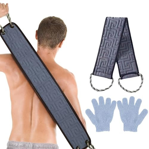 Back Washers for Shower,37 Inchs Back Scrubbers for Use in Shower with Handles,Shower Back Scrubber,Back Exfoliator for Shower with Two Exfoliating Glove, Double Sided Deep Cleaning for Men and Women