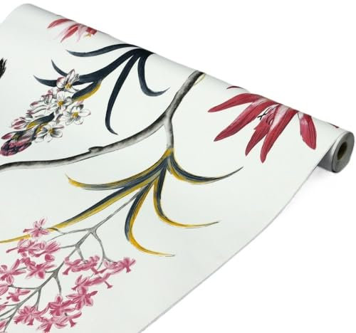 QIUSHIBO Papier Peint Self Adhesive Floral Bird Wallpaper,Modern Pink Flower Wallpaper,Living Room,Bedroom,Kitchen,Bathroom Wall Paper,Home Decoration Papiers Peints(3mx45cm)