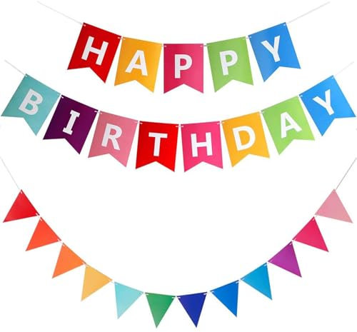 2 Stück Happy Birthday Girlande, Wimpelkette Banner für Geburtstagsparty DIY Dekoration (Bunt)