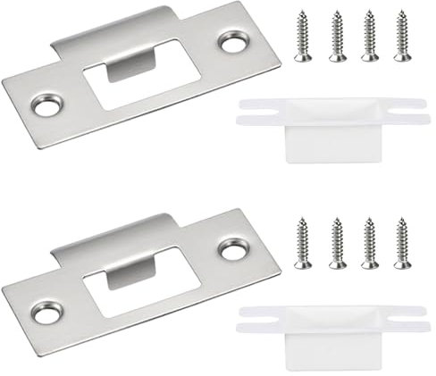 2 Sets Door Strike Plate Stainless Steel Door Latch Plate 70mm x 40.3mm Mortice Lock Plates with Dust Box and Matching Screw for Internal Door Repairing Fixing