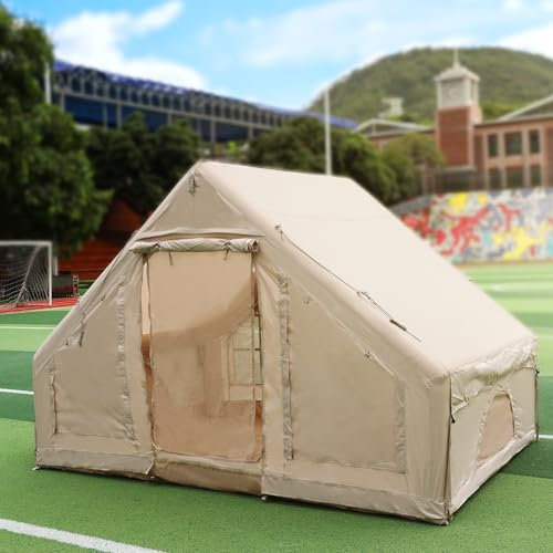 Outdoor Camping Quick setup Inflatable Tent with Pump, Family inflatable Large Air Pop-Up Tent with Window and Door, Storage Bag, 4 Season Waterproof Windproof (3 * 2M without chimney)