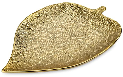 Arborus Blatt Deko Tablett 21*32 CM Keramik Schmuckschale Gold Teller Ablageschale für Kerzen Schlüssel Duftkerze Schale Deko Flur Badezimmer Waschbecken Wohnzimmer Schlafzimmer Esszimmer Hotel Tisch