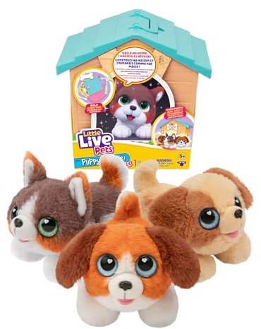 Little Live Pets - Mini Puppy's Home Blaues Haustier mit Häuschen, Welpe mit weichem Fell, füllen Sie Ihre Wasserschale, hängen Sie Ihr Plättchen mit Namen auf und geben Sie ihm seinen Knochen, 4