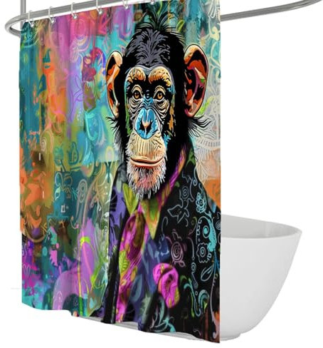 SHUODAOCO Lustiges Duschvorhang-Set mit Haken Abstrakter floraler Duschvorhang für Badezimmer Gorilla Tier Polyester Stoff Badezimmer Badewanne Dekor 180Bx240Lcm