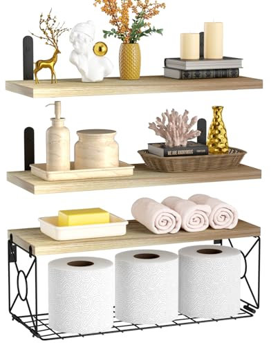 Elsrantor Etagere Salle de Bain, Etagere Bois, Etagere Cuisine, Etagères Murales, Etagere Flottante, Rangement Mural Salle de Bain, Étagère Salle de Bain pour Cuisine, Salon