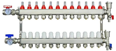 YKMBFEQC 12 Loop Collettore Riscaldamento Radiante 12-Branch PEX Set Collettore Riscaldamento Radiante Pavimento Collettore Collettore Pavimento Distributore Riscaldamento Pavimento, 12 Loop